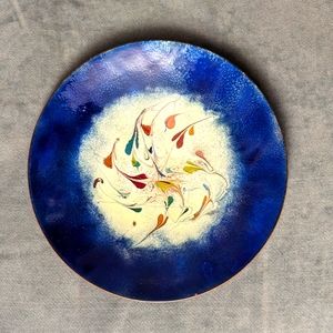 Vintage Enamel on Copper Hand Made Decorative Plate